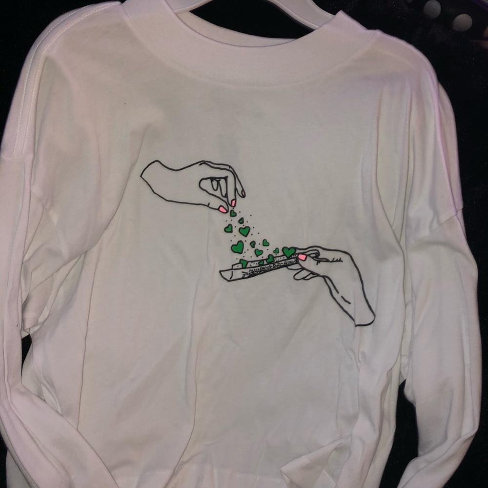 White long sleeve love rolling